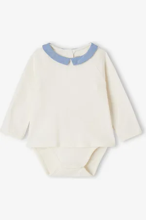 Vertbaudet T-shirt-romper met sierkraag baby personaliseerbaar ecru