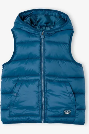 Vertbaudet Mouwloos donsjack voor jongens met capuchon met colourblock effect groenblauw