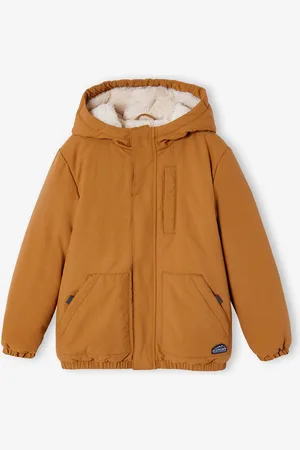 Vertbaudet Ripstop parka met imitatiebontvoering voor jongens brons