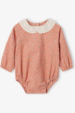 Vertbaudet Fluwelen babyromper met bloemenprint en kraag in Engels borduurwerk rozen