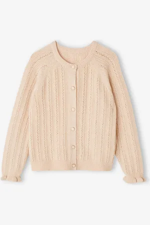 Vertbaudet Meisjesvest met pointelle en glanzende draden roze (poederkleur)