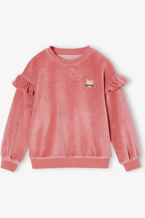 Vertbaudet Meisjessweater met ruches van glad fluweel met kattenmotief rozen