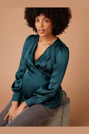 Envie de Fraise Wikkelblouse voor zwangere vrouwen met satijneffect petrolblauw