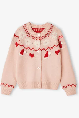 Vertbaudet Jacquard kerstvest met glanzende draden voor meisjes roze (poederkleur)