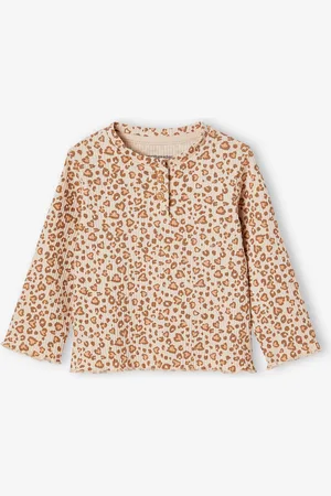 Vertbaudet T-shirt van ribtricot baby lange mouwen beige (poederkleur)