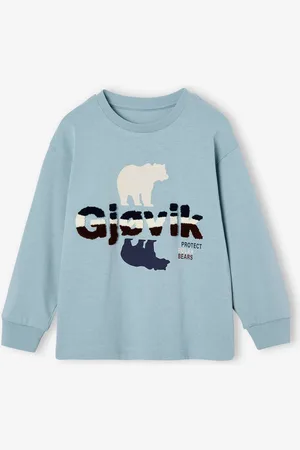 Vertbaudet Jongensshirt met berenprint en bouclé blauwgroen