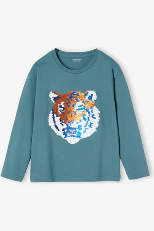 Vertbaudet T-shirt voor jongens met astronautenthema en dubbelzijdige lovertjes blauwgroen