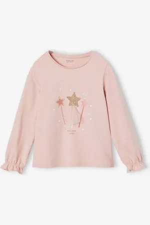 Vertbaudet Kerstshirt met glitter toverstafjes voor meisjes roze (poederkleur)