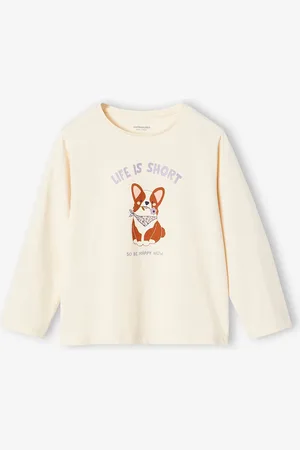 Vertbaudet Meisjesshirt met hondenprint en lange mouwen vanille