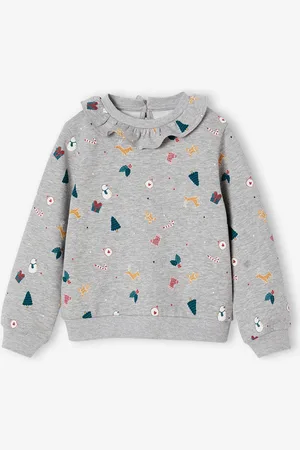 Vertbaudet Kerstsweater met bedrukt kraagje voor meisjes gemêleerd grijs