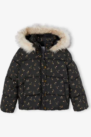 Vertbaudet Donsjack met capuchon voor meisjes met fleece voering antraciet