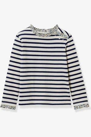 CYRILLUS Gestreept meisjesshirt in Liberty-stof - biokatoen - marineblauw
