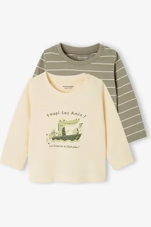 Vertbaudet Set van 2 babyshirts met lange mouwen kaki