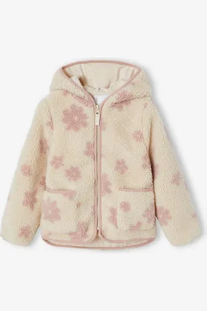 Vertbaudet Sherpa vest met capuchon en bloemenprint voor meisjes vanille