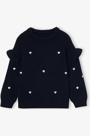 Vertbaudet Trui met ruches aan de mouwen meisjes marineblauw