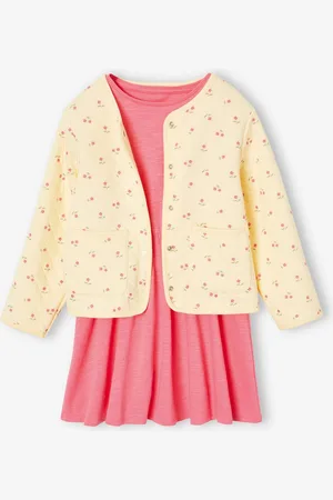 Vertbaudet Meisjesset gewatteerd jack met bloemenprint + jurk rozen
