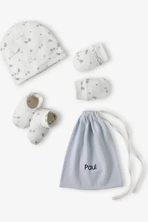 Vertbaudet Set beer muts + wanten + slofjes + babytas voor baby, aanpasbaar bleekblauw