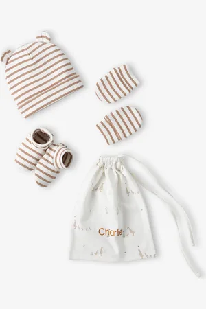 Vertbaudet Set muts + wanten + slofjes + babytas voor baby, aanpasbaar cappuccino