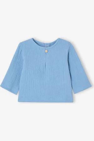 Vertbaudet Babyblouse popover-stijl van katoengaas bleekblauw