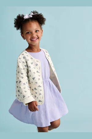 Vertbaudet Meisjesset gewatteerd jack met bloemenprint + jurk paars
