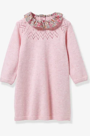 CYRILLUS Tricot jurk met kraag van Liberty®-stof baby gemêleerd roze