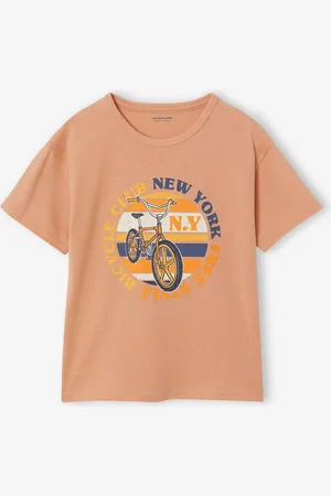 Vertbaudet Jongensshirt met korte mouwen en grafisch ontwerp sinaasappel