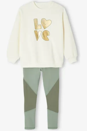 Vertbaudet Meisjes sportset sweatshirt met goudmotief + legging saliegroen