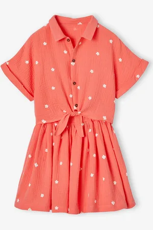 Vertbaudet Meisjesset met geknoopte blouse en rokje koraal