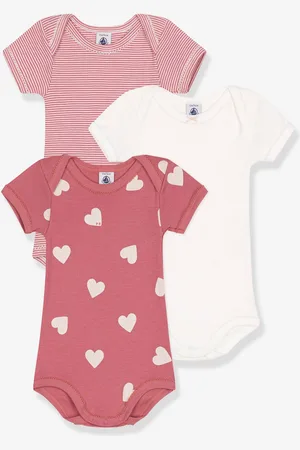 Petit Bateau Set van 3 korte mouw rompertjes met hartjes baby wit