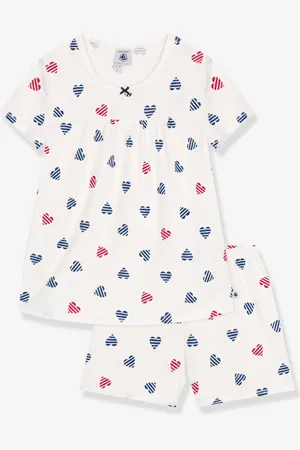 Petit Bateau Pyjama short kinderdruk met harten wit