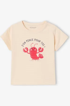 Vertbaudet T-shirt met kreeftmotief voor babyjongen met drukknoopjes op de schouder vanille