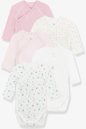 Petit Bateau Set van 5 gekruiste longsleeve bodies wit
