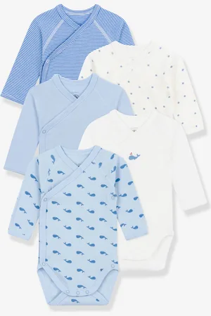 Petit Bateau Set van 5 baby rompertjes met lange mouwen wit
