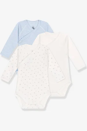 Petit Bateau Set van 3 gekruiste, bedrukte, langarmige rompertjes voor baby