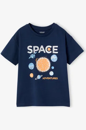 Vertbaudet Jongensshirt Space glanzend motief nachtblauw
