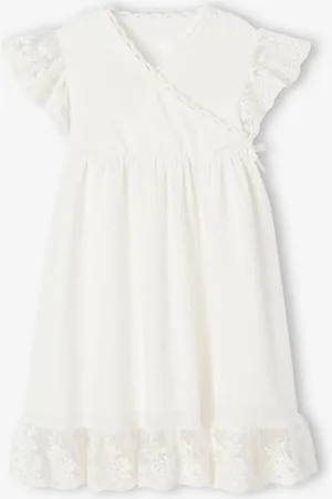 Vertbaudet Nette jurk met wikkeldetail voor meisjes, met geborduurde details van tule wit
