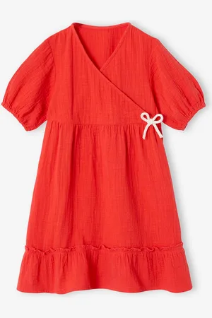 Vertbaudet Meisjesjurk met ruches rood