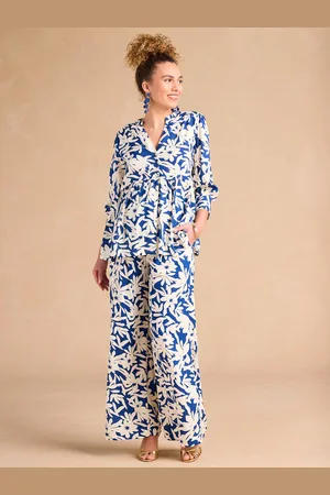 Envie de Fraise Ruime zwangerschapsbroek met bloemenprint met band koningsblauw