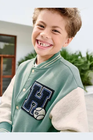 Vertbaudet Teddy-sweatshirt in fleece voor jongens met lusbadge. smaragdgroen