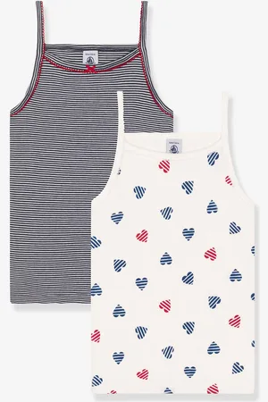 Petit Bateau Set van 2 kindertopjes met spaghettibandjes in katoen met hartjesprint wit