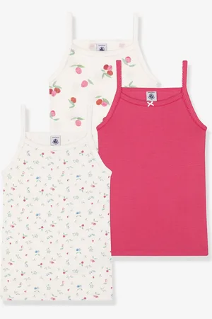 Petit Bateau Set van 3 kindertopjes met dunne bandjes met fruitmotief wit
