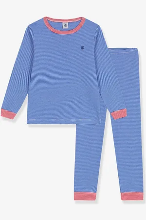 Petit Bateau Pyjama van gestreept katoen voor kinderen blauw