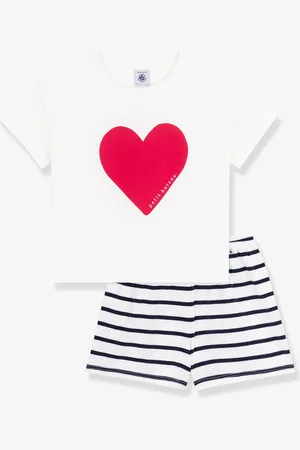 Petit Bateau Pyjamashort voor kinderen met hartjesprint marineblauw