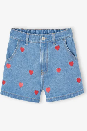 Vertbaudet Meisjesshort van jeansstof met hartmotief middenblauw
