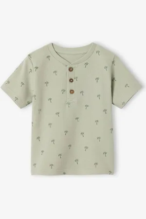Vertbaudet T-shirt met palmenmotief, honingraat gebreid, baby groengrijs