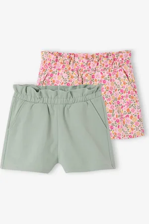 Vertbaudet Set van 2 meisjesshorts saliegroen