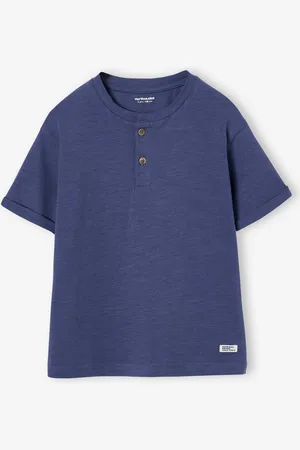 Vertbaudet Basic jongensshirt met Tunesische halslijn leiblauw