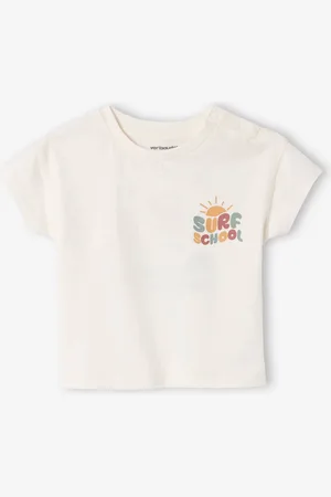 Vertbaudet T-shirt met groot motief op de rug, babyknopen op de schouder wit