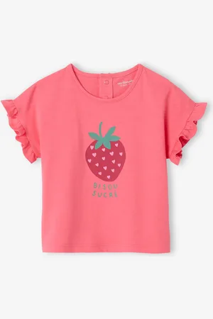 Vertbaudet Babyshirt met ruches aan de mouwen en fruitmotief snoepjesroze