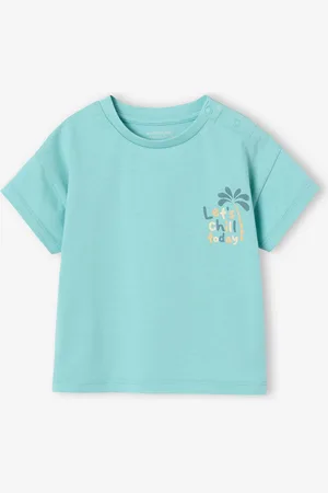 Vertbaudet T-shirt met groot motief op de rug, babyknopen op de schouder turquoiseblauw